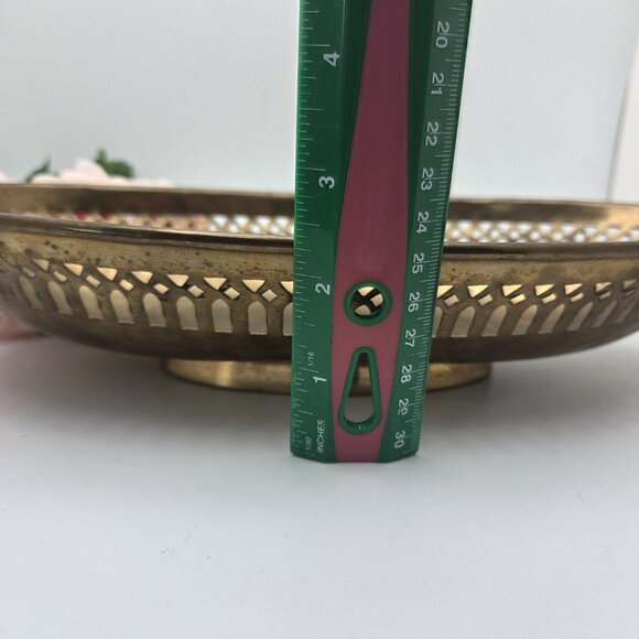 Vintage Brass Oval Shaped Bowl Vanity Tray  Reticulated Design Footed MCM - Picture 12 of 12